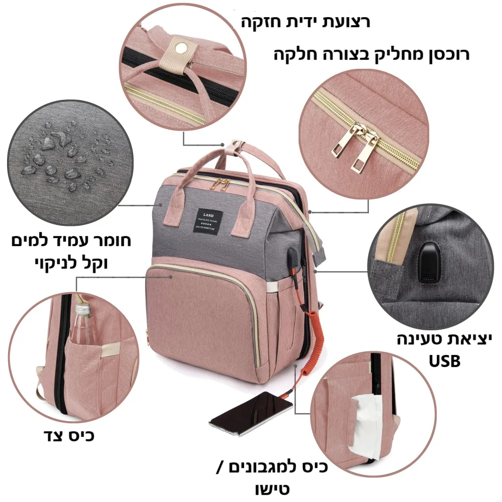 סטפ קאמפורתבלי תיק החתלה נייד עם מיטת תינוק מתקפלת – קיבולת גדולה ונוחות מקסימלית